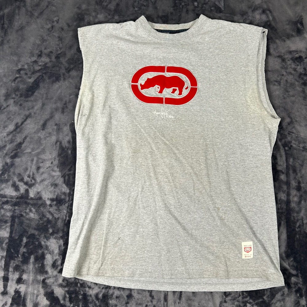 Ecko Unltd Muscle Tee Mens XL Gray Vintage Rhino Logo Sleeveless Shirt